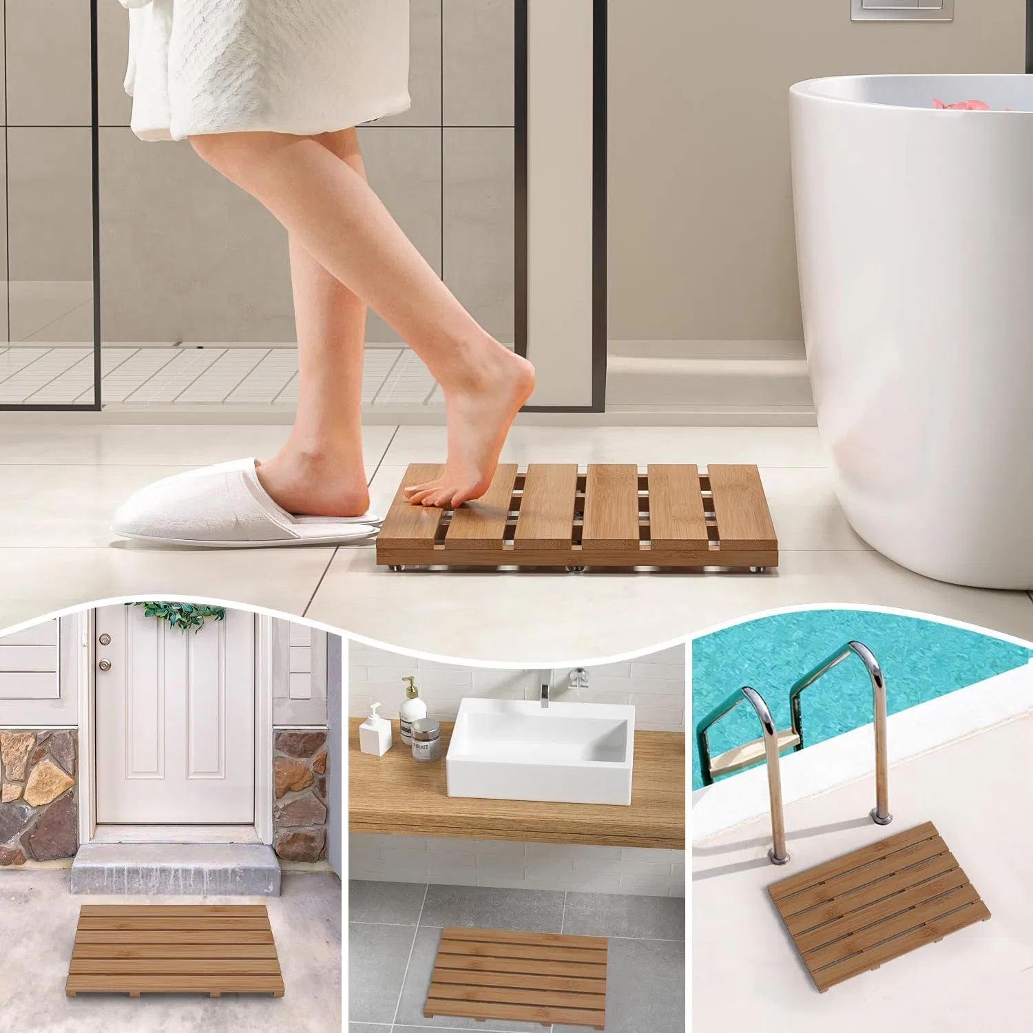 Bamboo Walnut-Colored Shower Mat Bath Mat for Household Use
