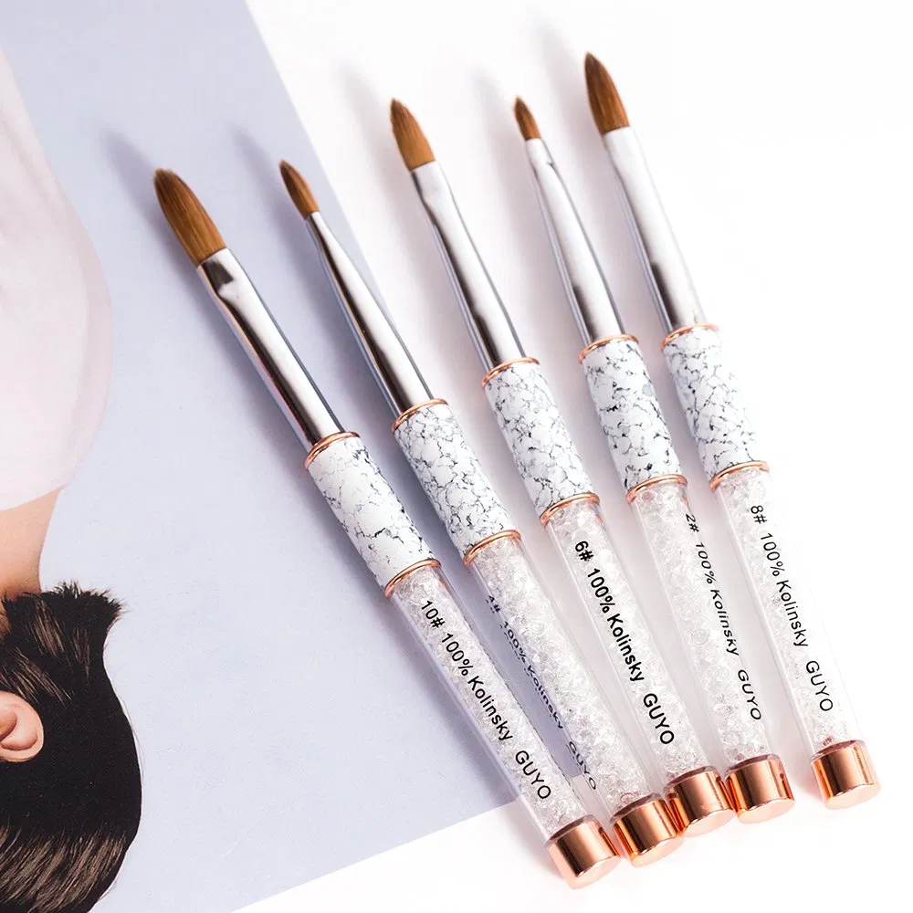 Guyo White Rhinestone Handle Nail Brush with Marbling