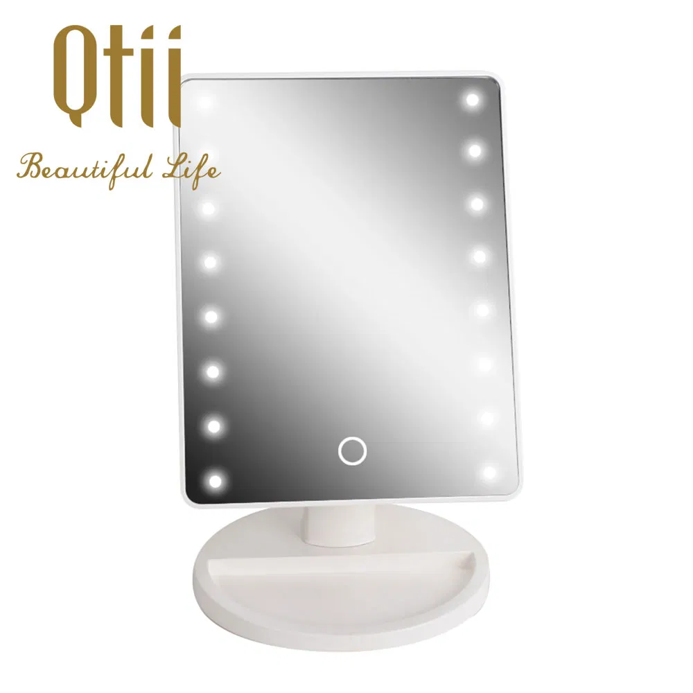 16 LED Lights with Touch Sensor Dual Power Supply Table Makeup Mirro with Adjustable Dimmable 180° Rotation