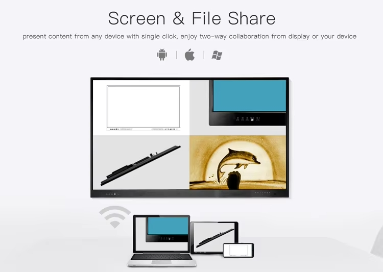 Silver Interactive Flat Panel 75 Inch Smart Board 20 Points Touch Screen Dual OS System Wall Mount OPS Available