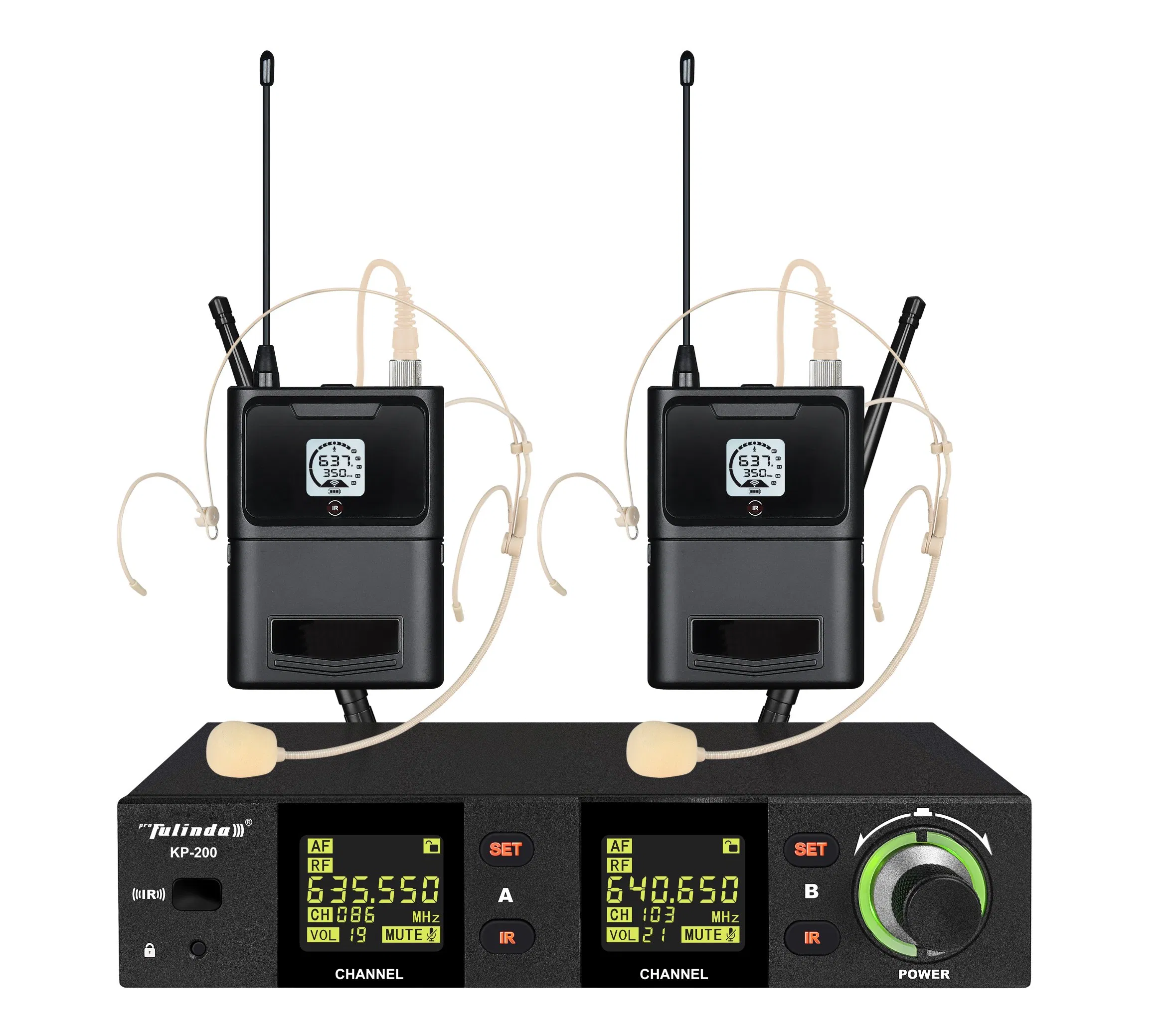 Dual-Channel Compact Receiver Cordless Lapel UHF Wireless Microphone