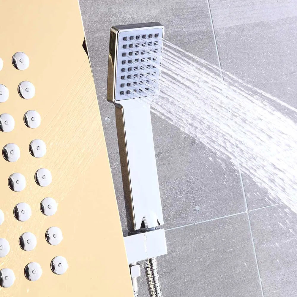 Brushed Gold Waterfall SUS304 Bath Tub Bathtub Bath Bathroom Shower Faucet and Wall Panels Set