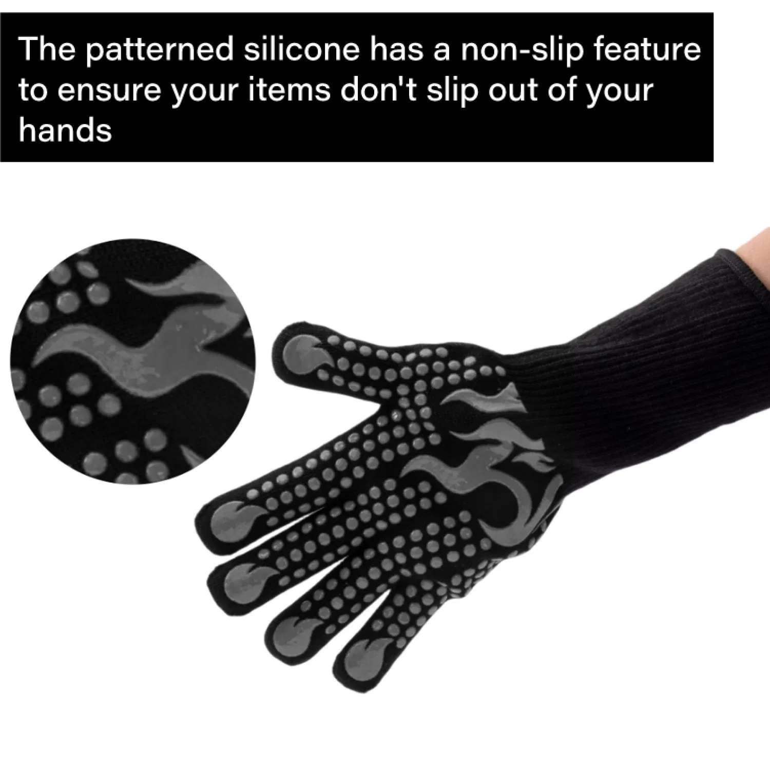 Gray Silicone Non Slip Oven Mitts BBQ Gloves for Cooking, Grilling, and Baking Kitchen Glove for Barbecue