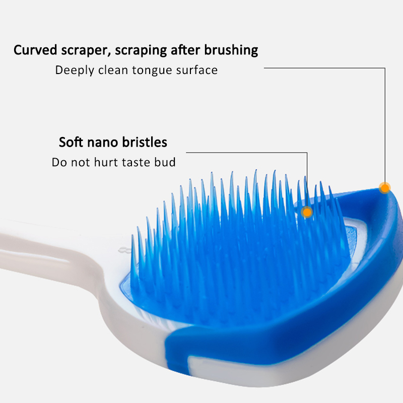 Advanced Curved Tongue Scraper Brush with Gentle Nano Bristles