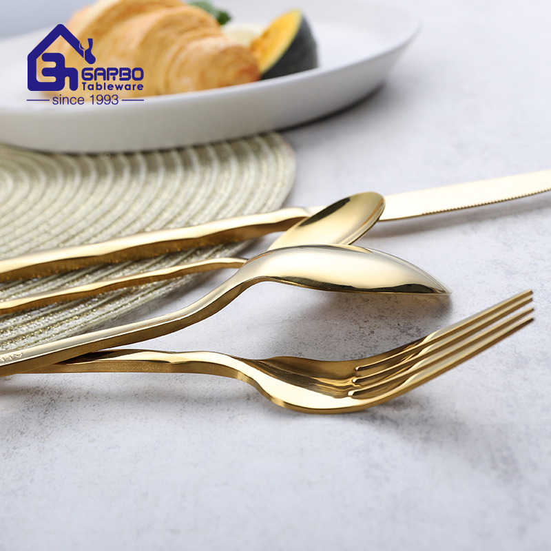 Garbo Handled PVD Golden Dinner Fork Ss410 High Quality Steak Fork