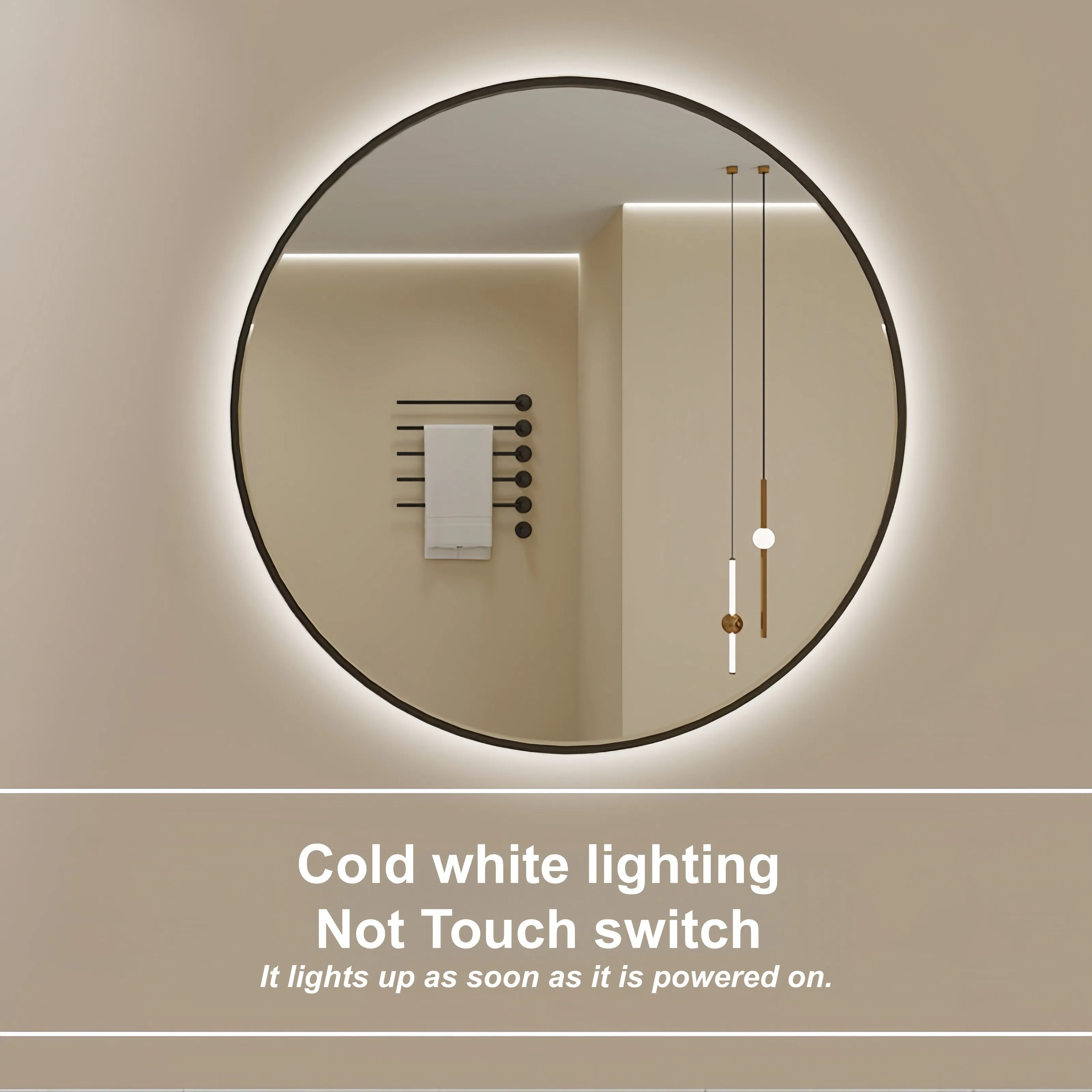 Smart Water Proof Round Shape Framed Wall Bathroom LED Mirror with Anti-Fog