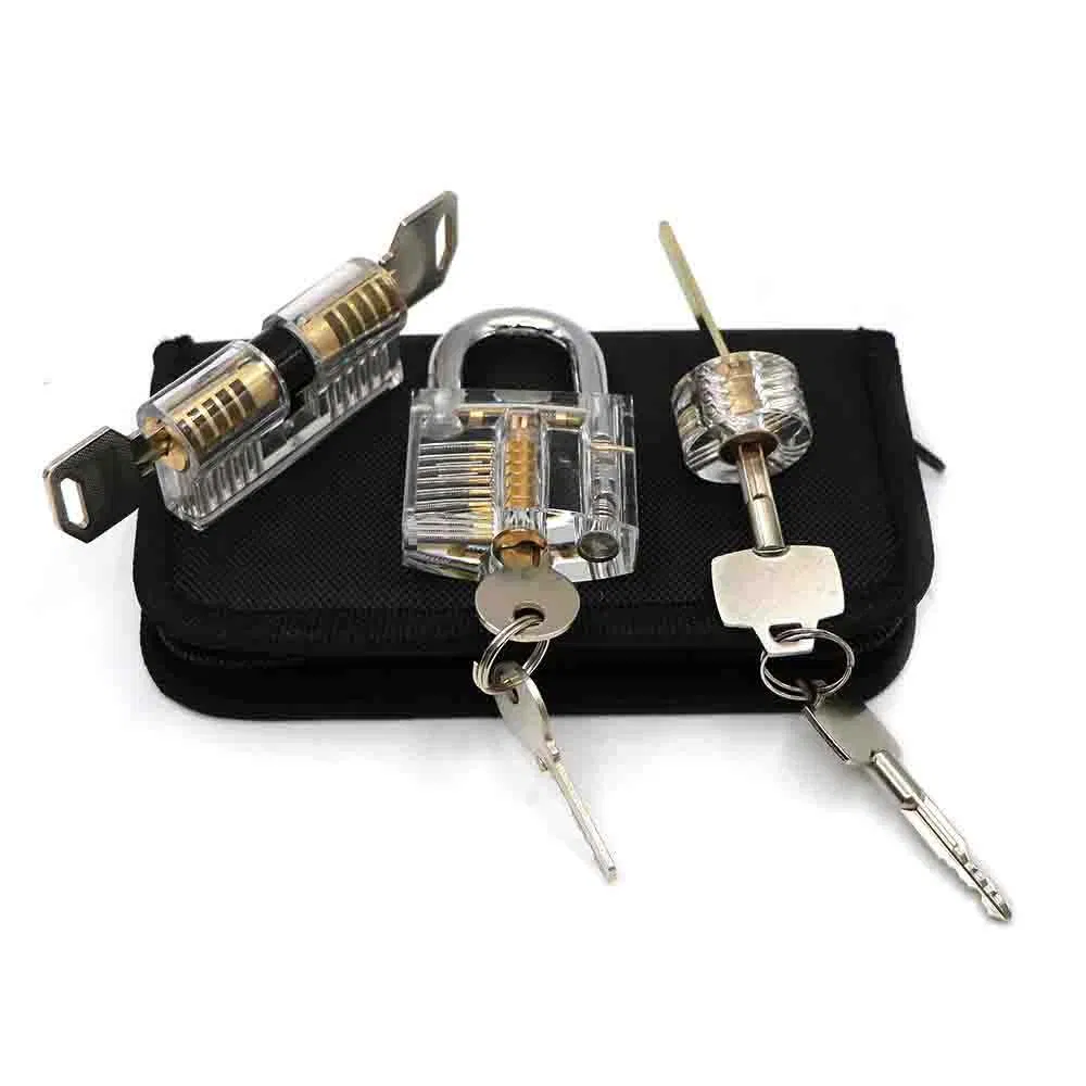 Factory Transparent Practice Stainless Steel Padlock 17 PCS Locksmith Lock Pick Set