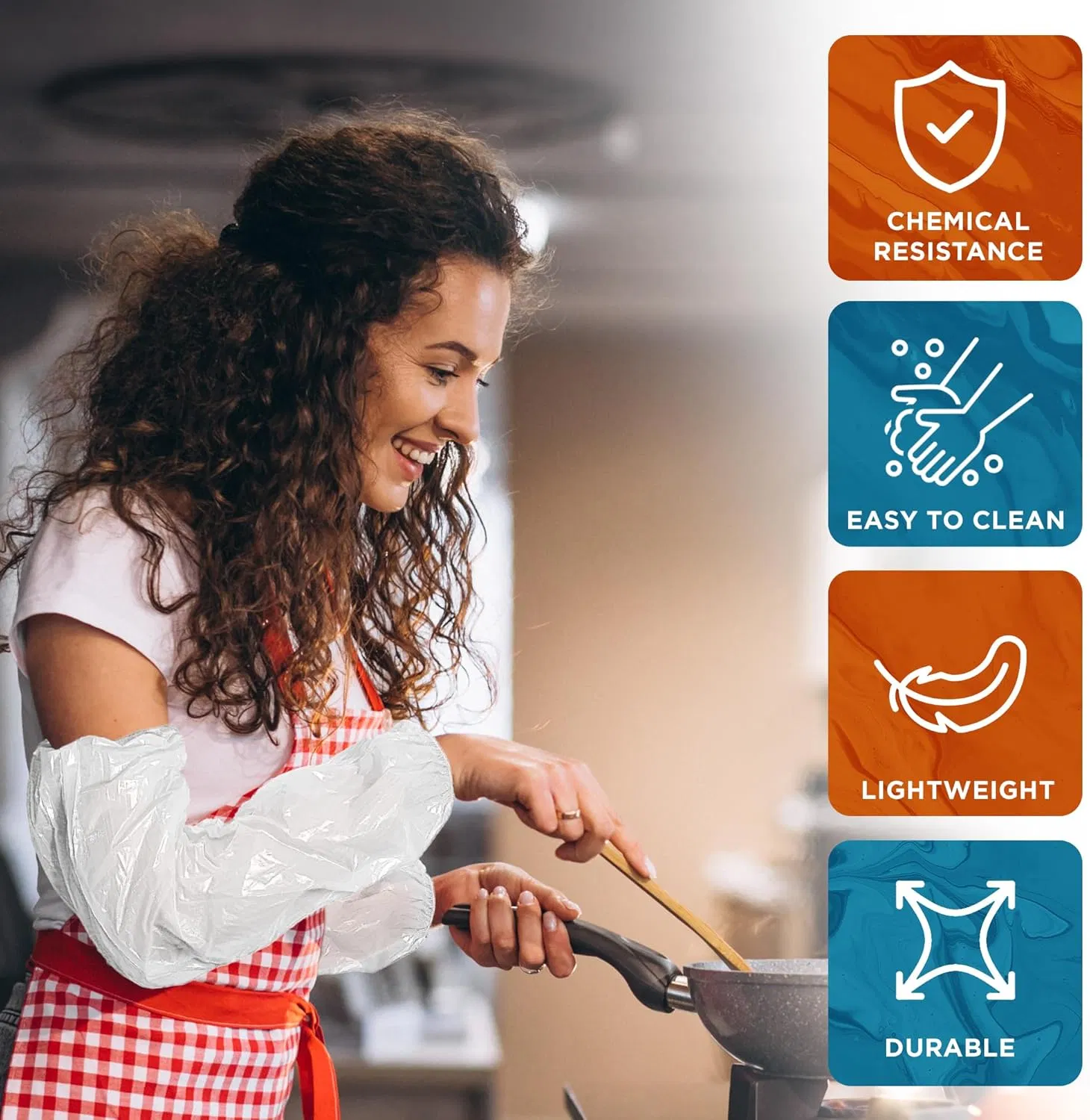 PE Disposable Arm Sleeves with Elastic Edges, Waterproof Sleeve Protectors for Kitchen Medical Use - White