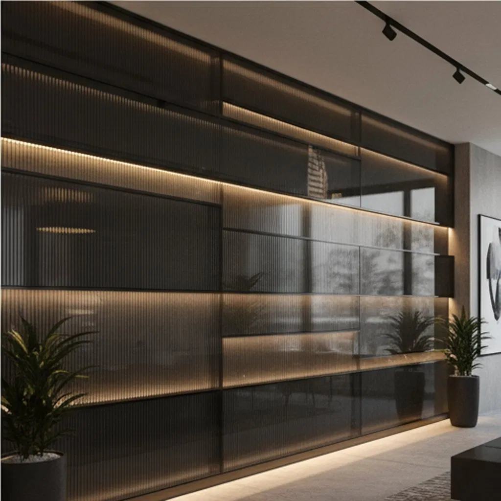 Artistic Black Straight Lines Frosted Glass Bathroom Glass