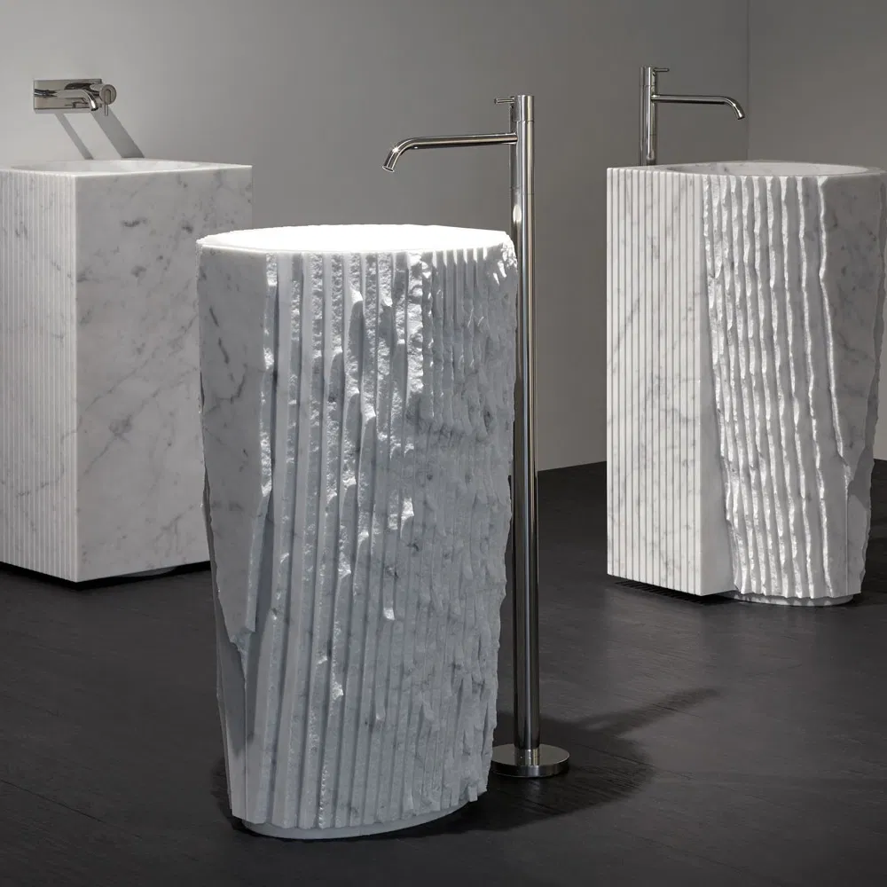 Freestanding Natural Stone Italian Carrara Marble Pedestal Sink