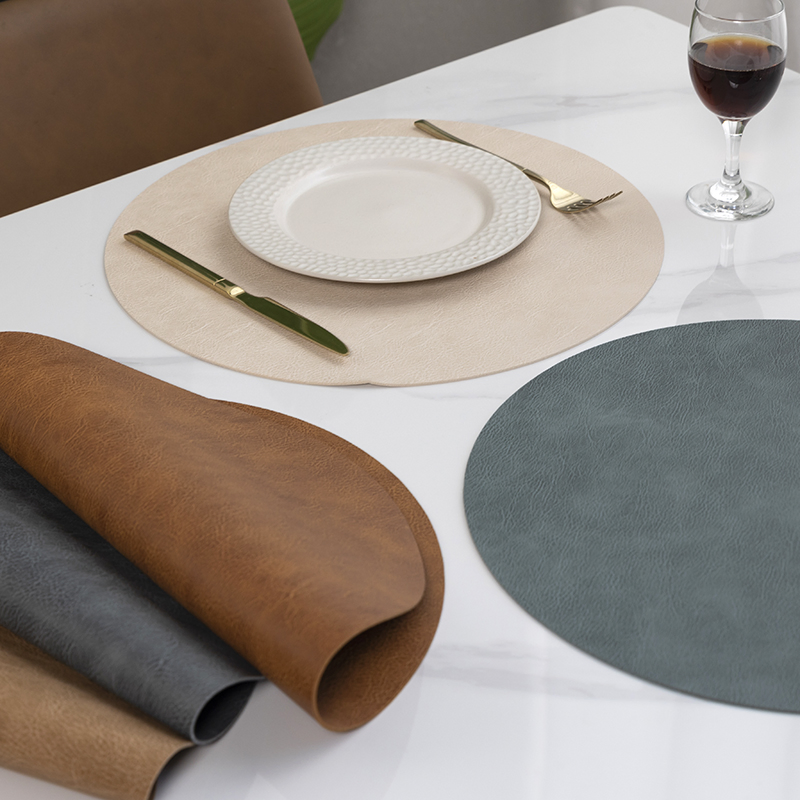 Elegant Waterproof Double-Sided Brown Leather Placemats for Dining