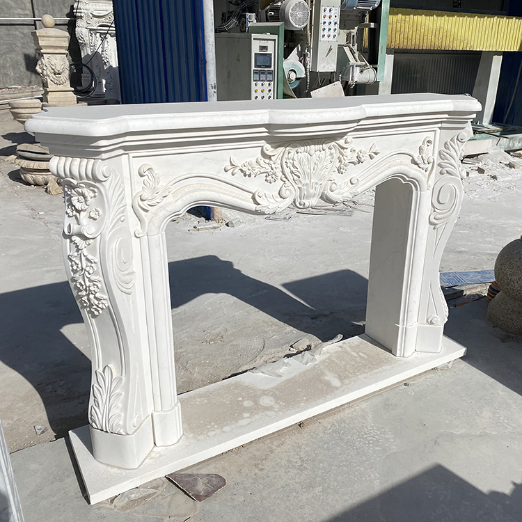 European Design Modern Indoor Hand Carved Cultured Marble Fireplace Mantel
