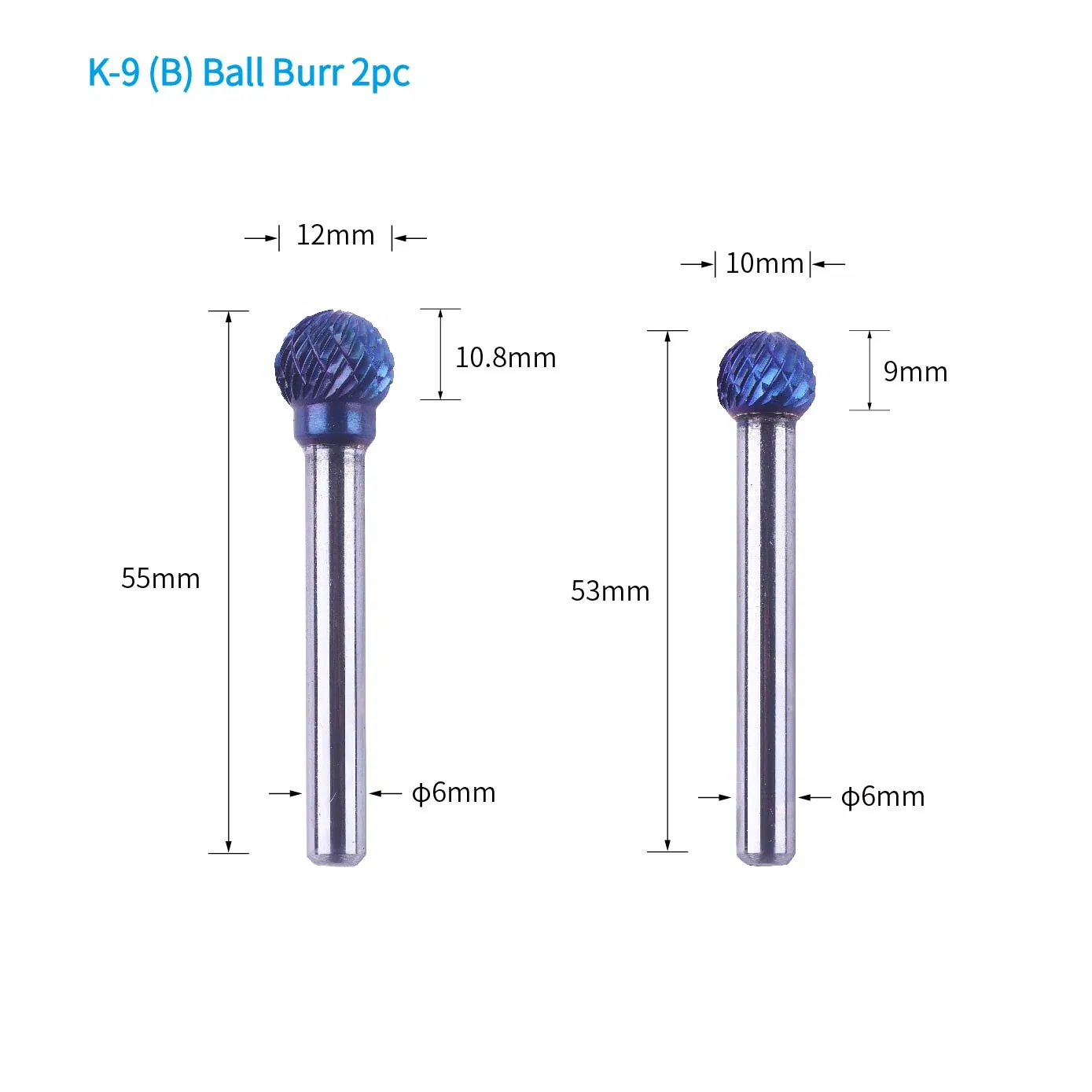 8PCS 6mm Shank Aluminium Box Packed Blue Nano Coating Tungsten Carbide Burr Set