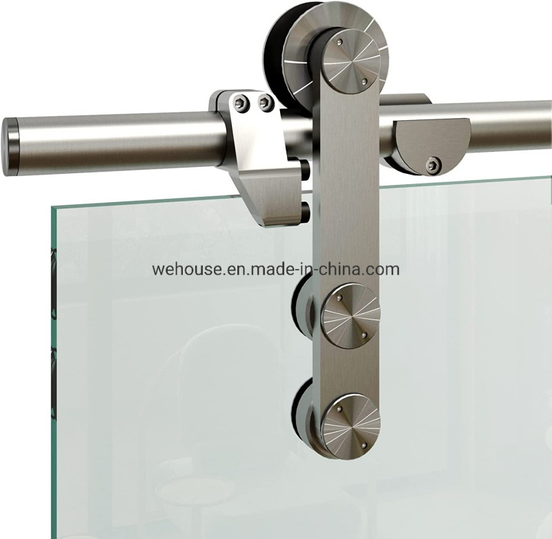 New Glass Fitting 5FT Soft Close Glass Barn Door Hardware Stainless Steel Two Sides Soft Close Mechanism Office Glass Sliding Door Track Kit Glass Handle