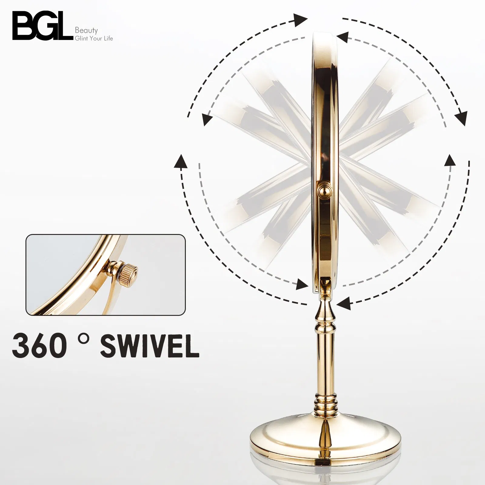 8 Inch Gold Finish Two-Sided Swivel Stand Magnifying Bathroom Makeup Mirror
