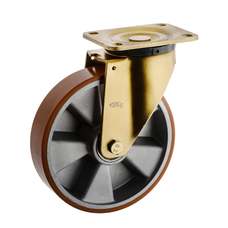 125mm Yellow Zinc Plating Heavy Duty PU Castor 5 Inch Heavy Duty Industrial Equipment Caster Wheels