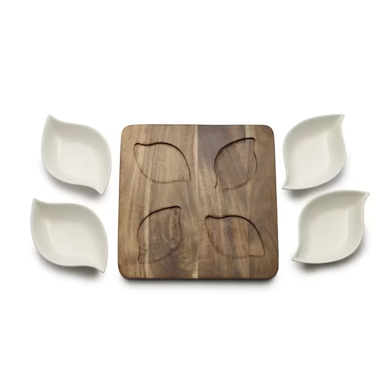 Chocolate Divided Serving Dish Bamboo Vegetable Serving Platter Appetizers Chips DIP Bowls Serving Tray Plate