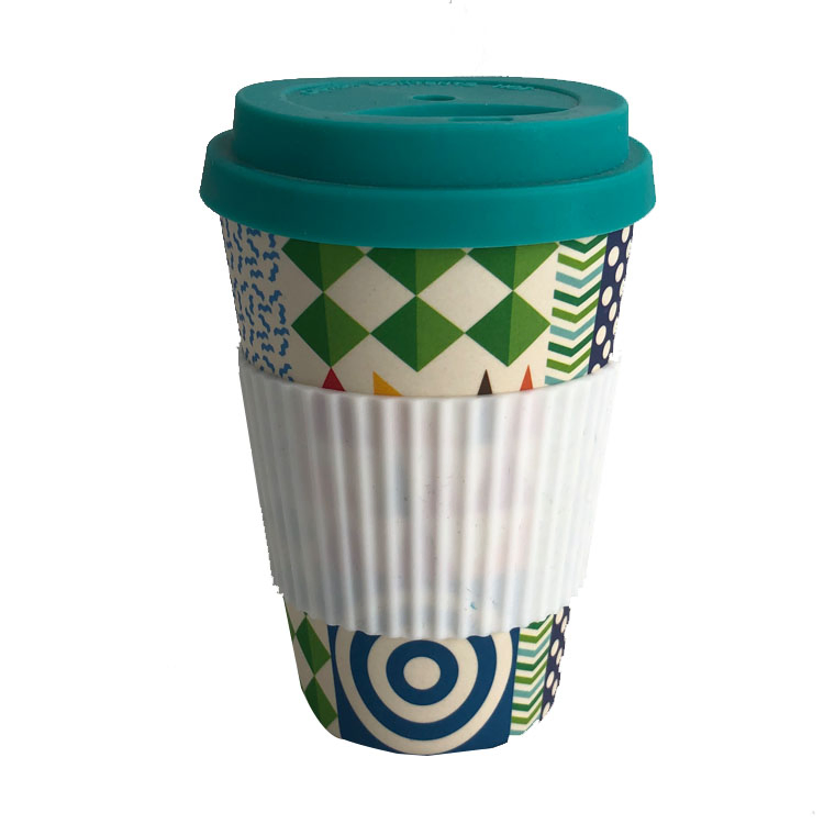 Bamboo Fiber Reusable Cups and Coffee Cups with Silicone Lid and Sleeve