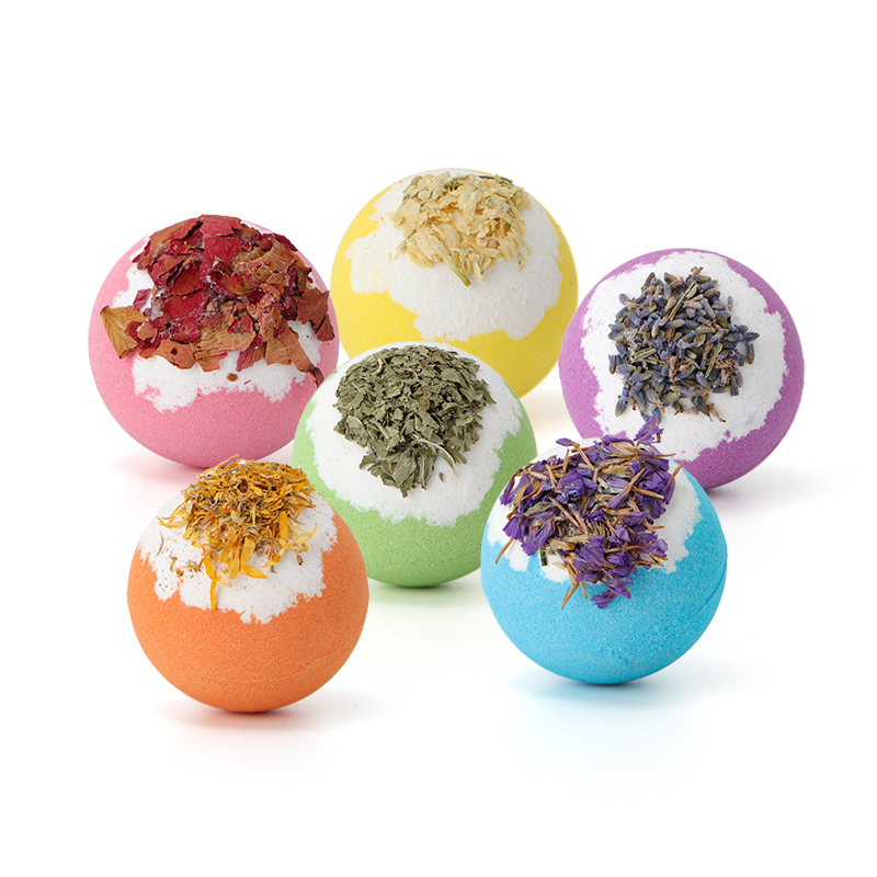 Customize Logo Bath Bomb with Flower Petal Dried Flower Blue Bath Bomb