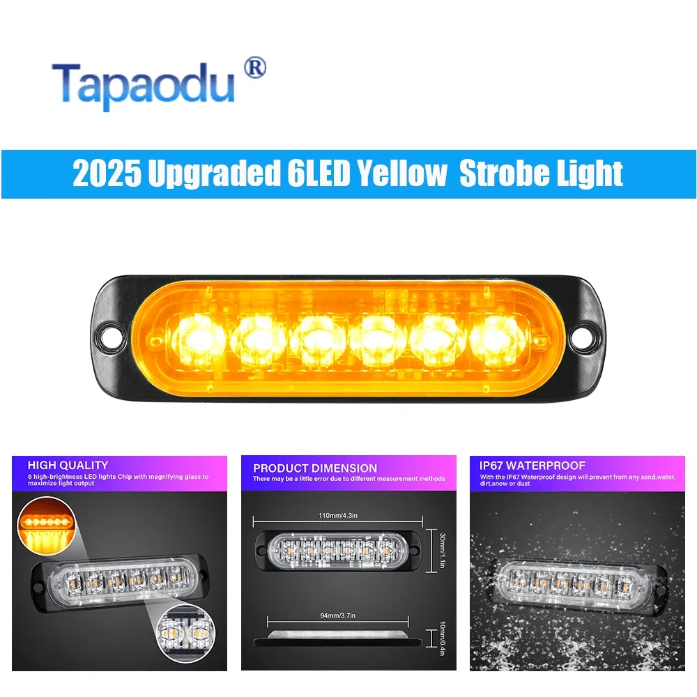 Желтый мигающий маяк 6LED, 12V/24V, CE