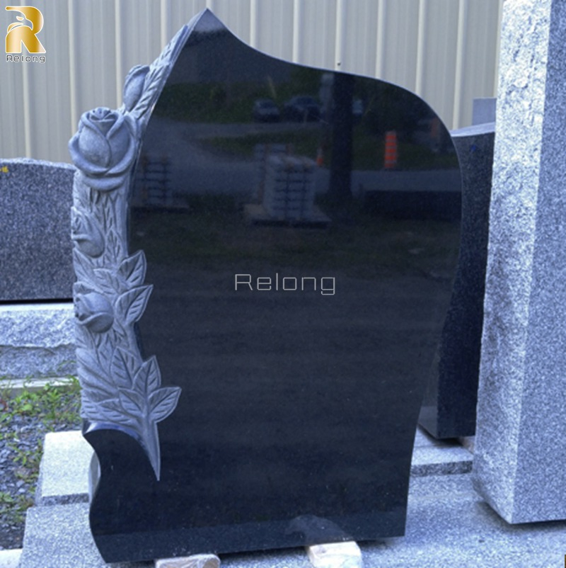 New Design Hand Carved Black Flower Monument Tombstone for Sale