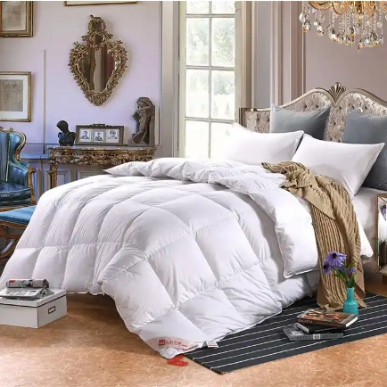 Luxury Hotel Home Soft Warm Cotton Fabric White Goose Feather Down Quilt Blanket