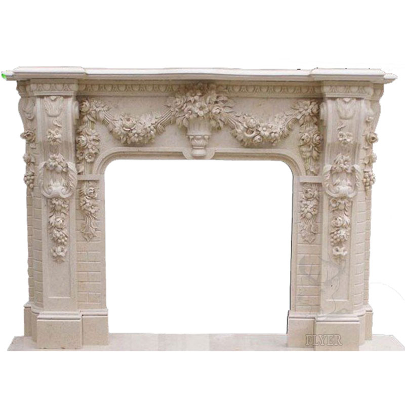 Natural Stone Hand Carved Wall Decoration Luxury Large Customized White Overmantel Double Marble Mantel Fireplace