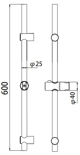 Sanitary Shower Column Shower Rail Stainless Steel Tube Sliding Slide Riser Bar Shower with Barcket, ABS Slider