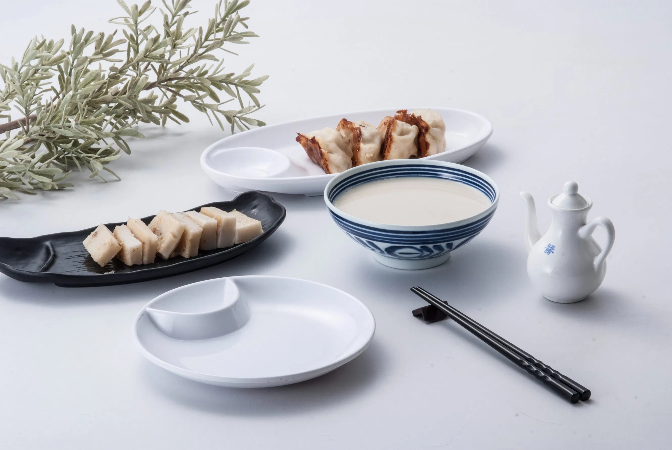 Dumpling Plate Melamine Tableware White Plate 2-Divided Plate