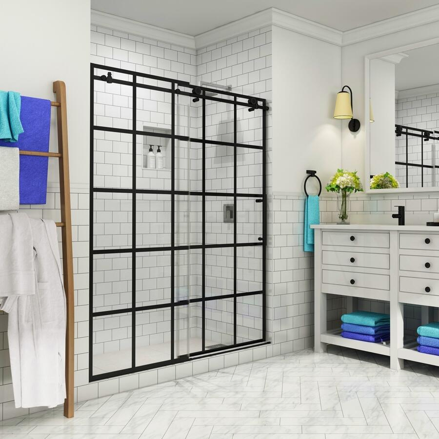 Shower Cubicle 6463 Aluminum Matt Black Frame Pivot Swing Shower Door