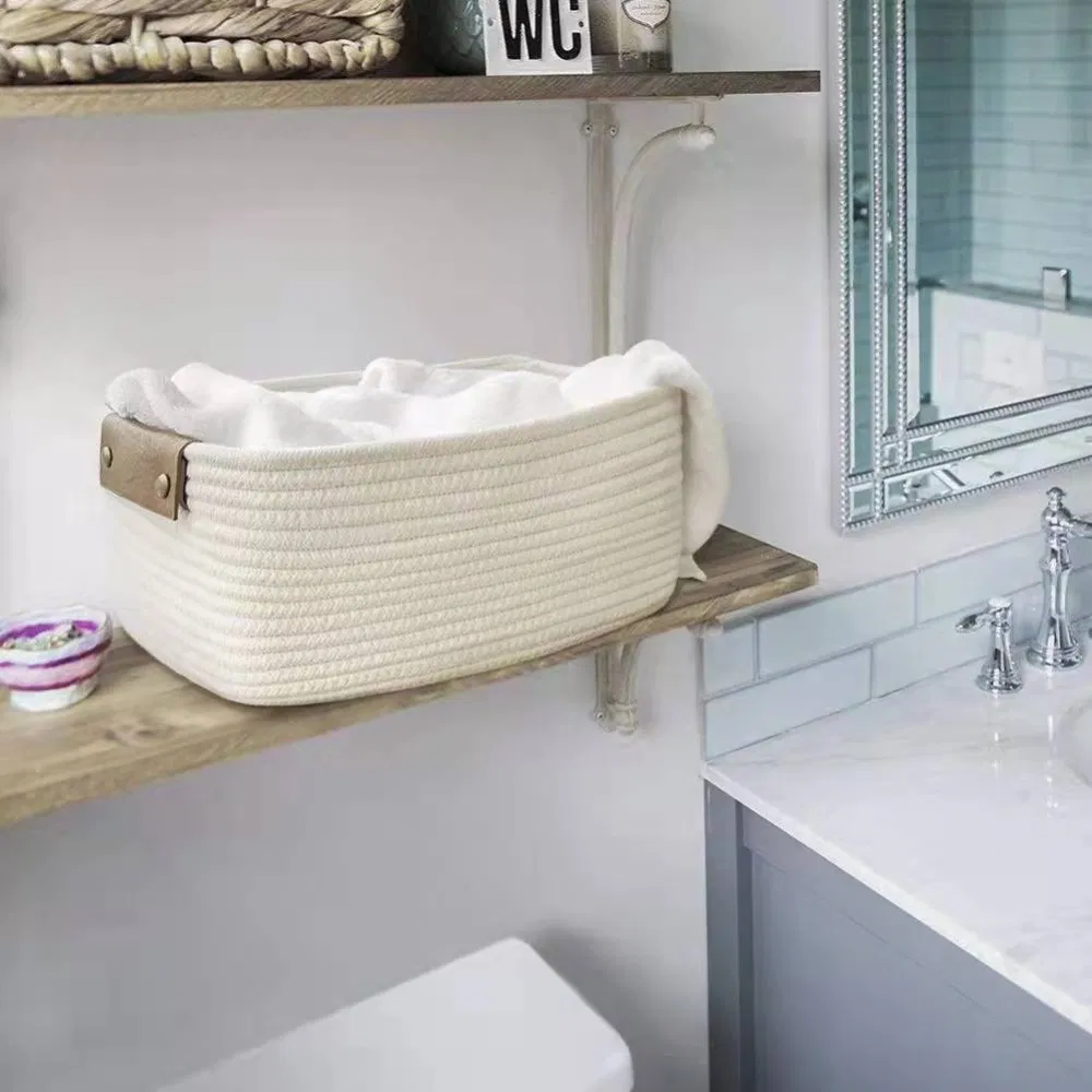 Cotton Rope Woven Storage Basket with Handles for Home Organization Mi26219