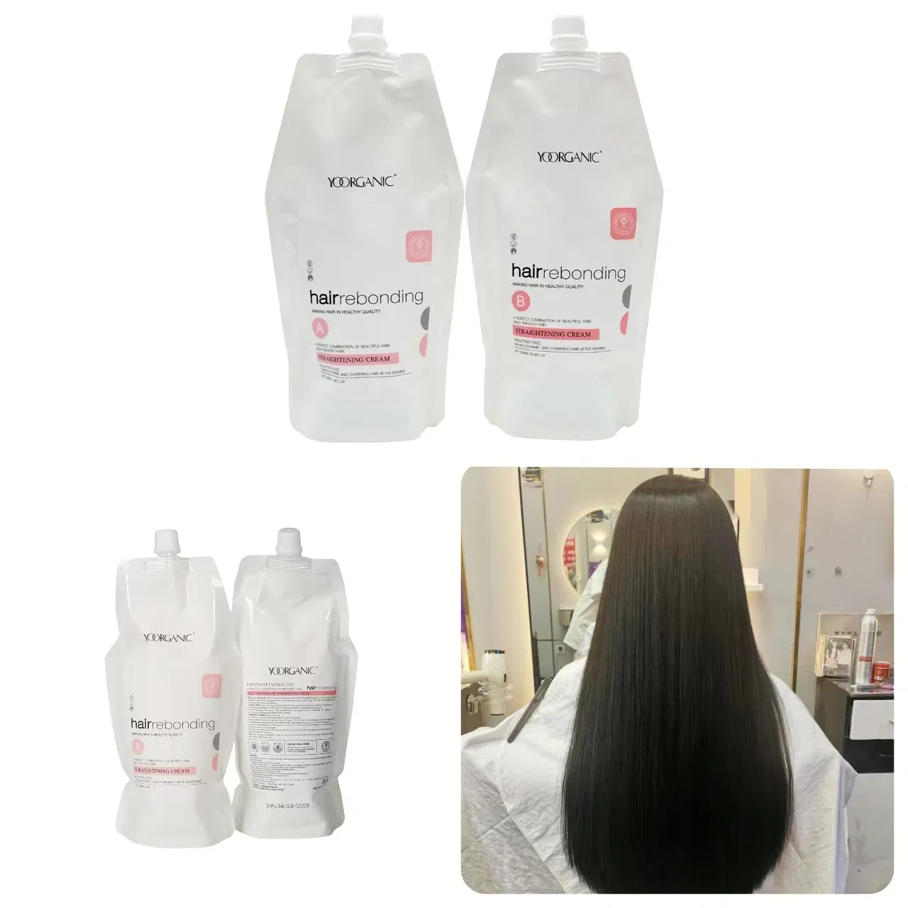 Natural Rebonding Cream Hair Straightening Permanent Hair Perm Organic Formula 1000ml Set for Salon