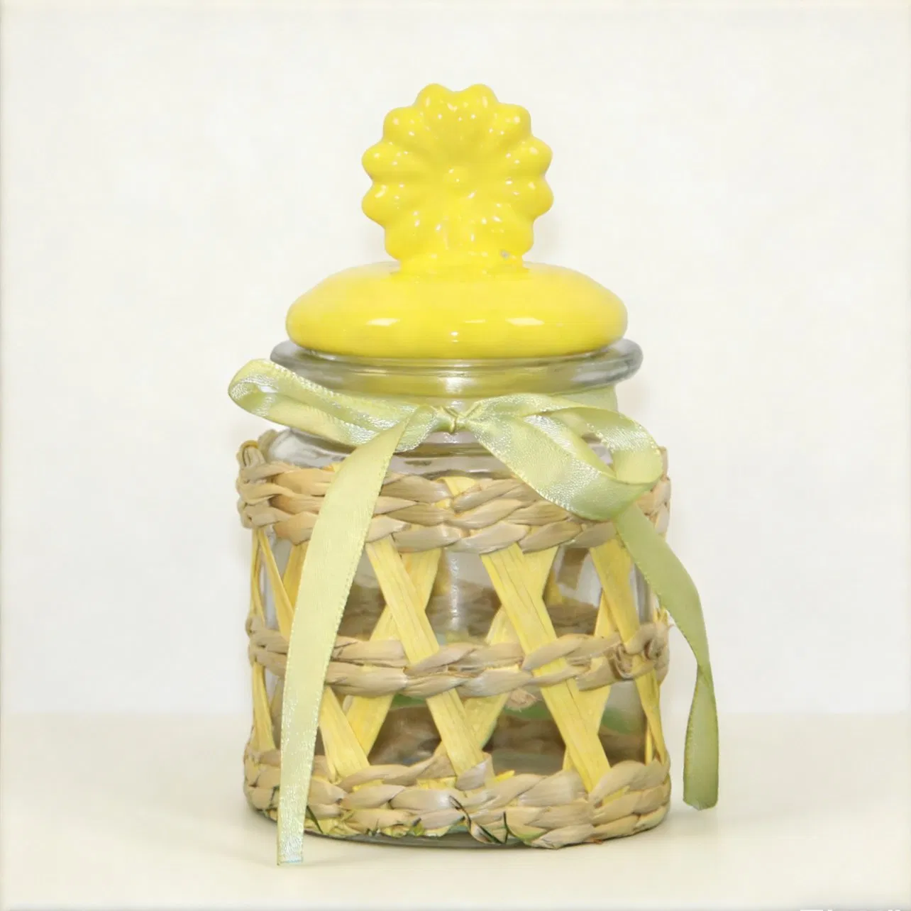Wholesale Decorative Glass Jars with Charming Ceramic Yellow Flower Lids
