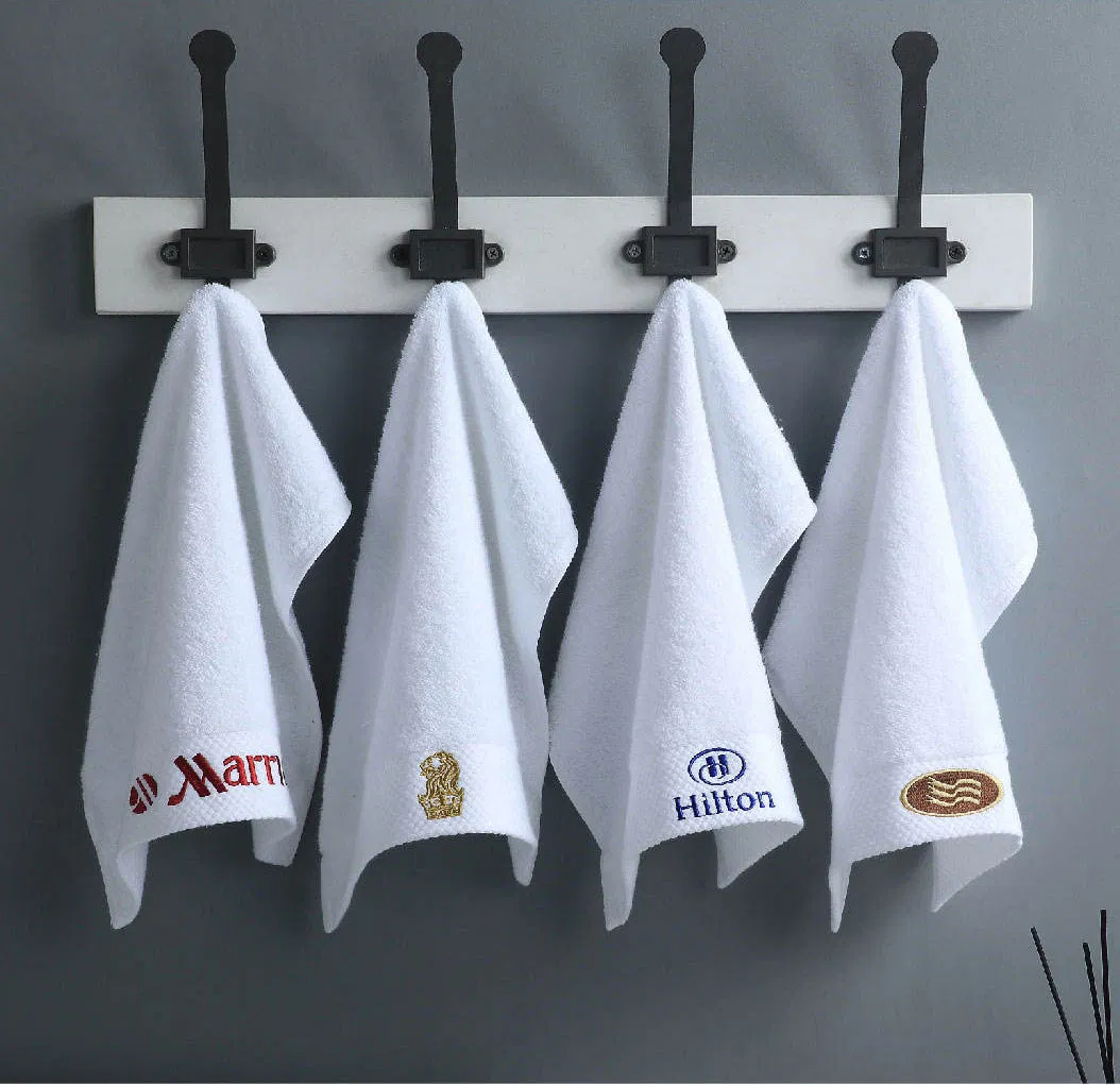 High Quality Custom Logo Embroidered White Super Absorbent 100% Cotton Home Hand Face Bath SPA Hotel Towel