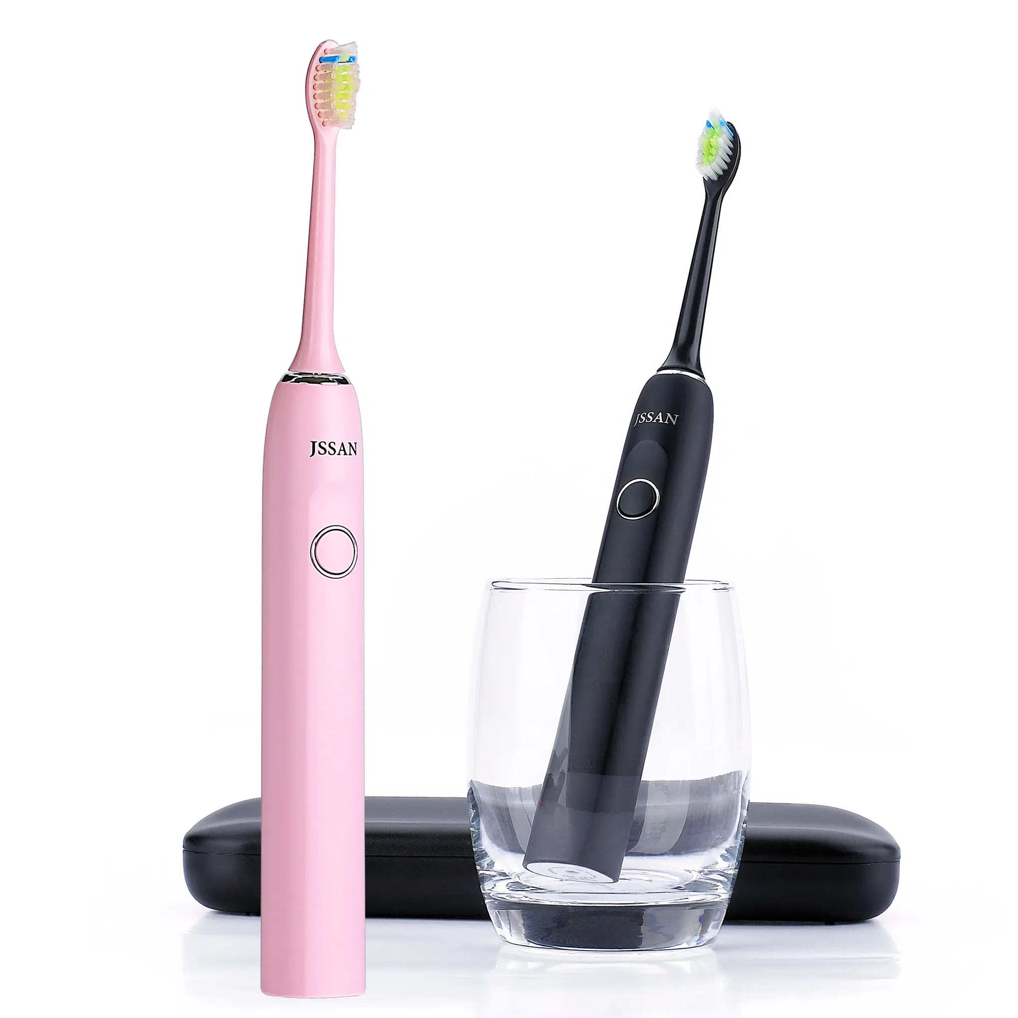 5 Modes Wireless Charging Dental Cleaning Tools Ultrasonic Black Electric Toothbrush with Brush Holder and Pressure Sensor