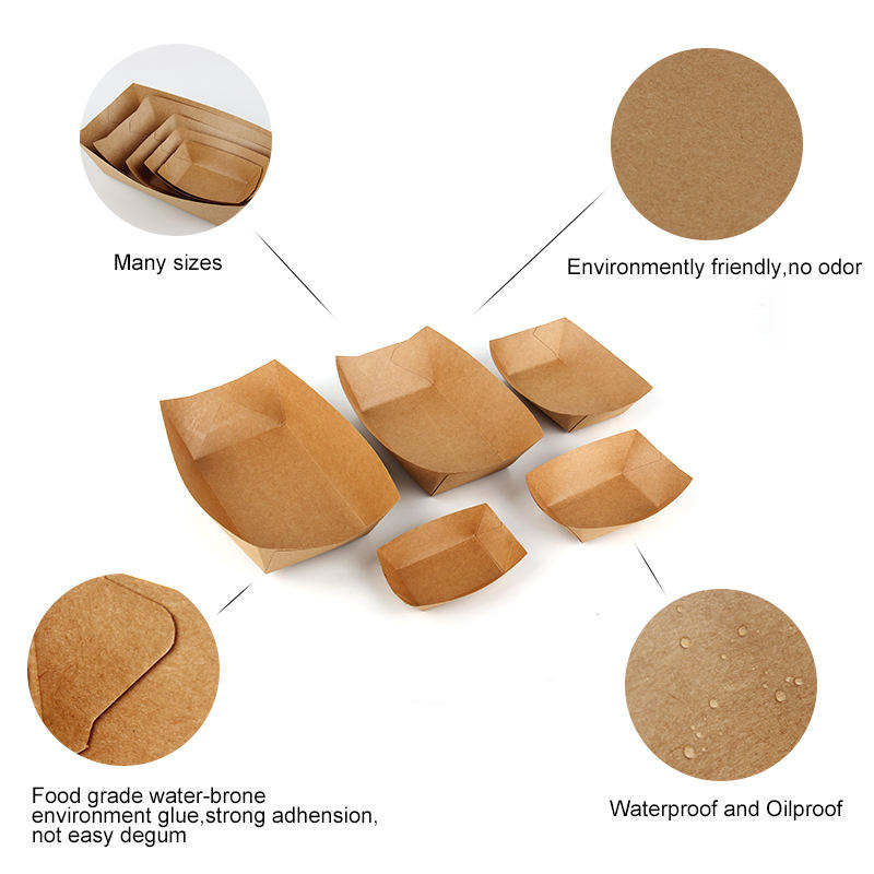 Grease-Resistant Disposable Kraft Paper Boat Tray for Oily Food Containment Custom Logo