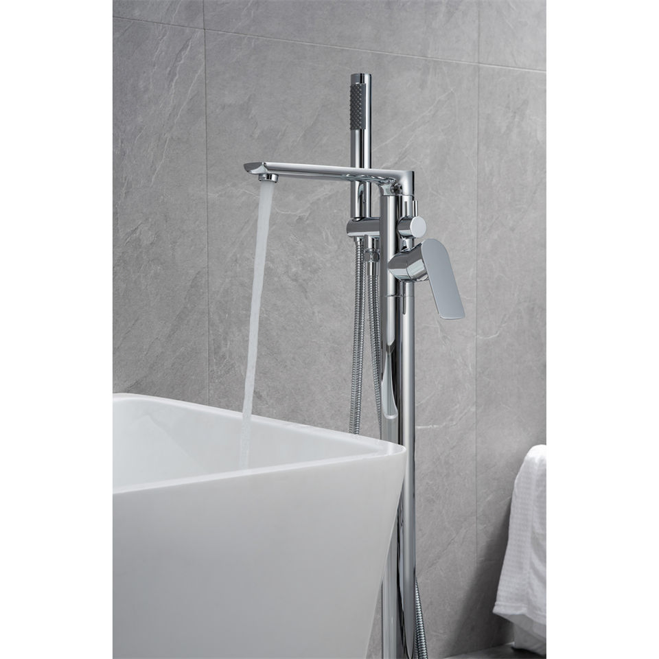 Bathroom Brass Chrome Finished Freestanding Floor Mounted Modern Bathtub Faucet