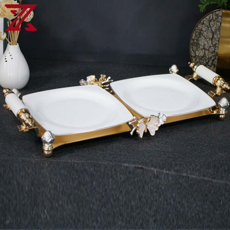 Manufacturers Wholesale Electroplated Ceramic Trays with Handle White Ceramic Dried Fruit Trays