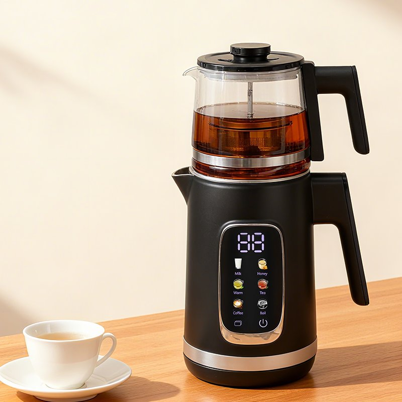 2 Layers Digital Cordless Stainless Steel Tea Maker Keep Warm Temperature Controller LED Display Kettle Strix Control CB/CE