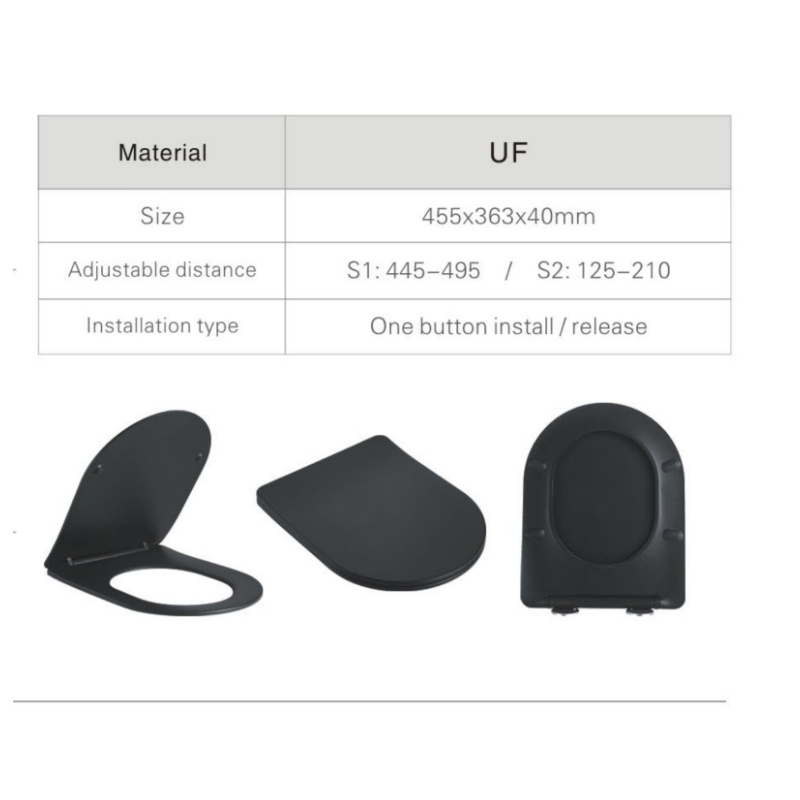 Soft Close Design UF Matte Black Toilet Seat Coverer Bidet Toilet Seat