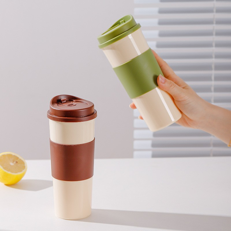 Wheat Straw PP Coffee Cup and Milk Cup with Sealed Sliding Cover for Heat Insulation and Preservation. Outdoor Portable Water Cup.