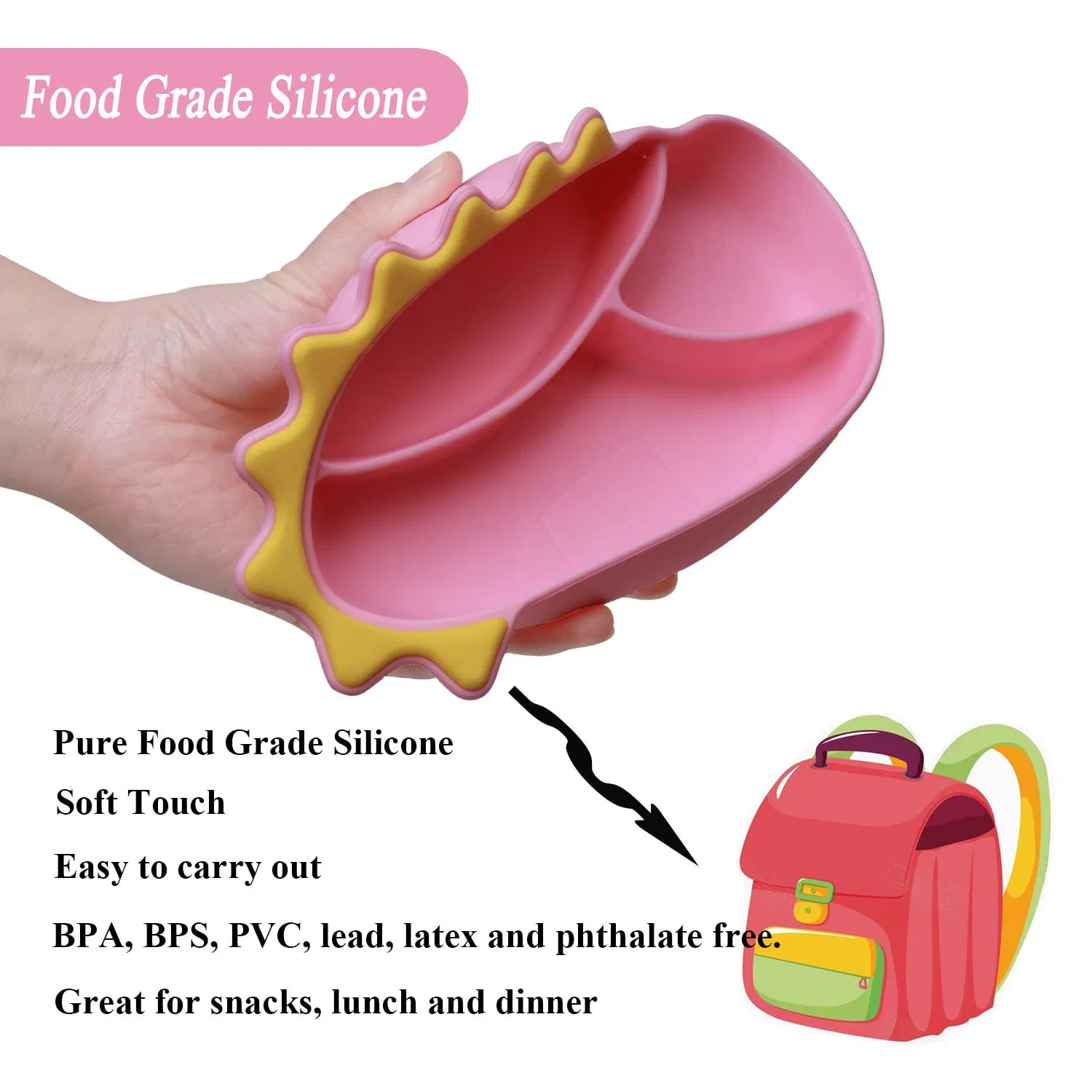 Silicone Suction Cup Baby Plate Set Kids Divided Grip Dish Self Feeding Training Baby Dinner Plate