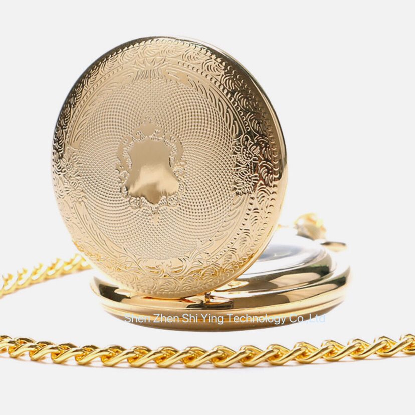 48mm Gold Plated Skeleton Dual Open Pocket Watches with Mechanical Movement