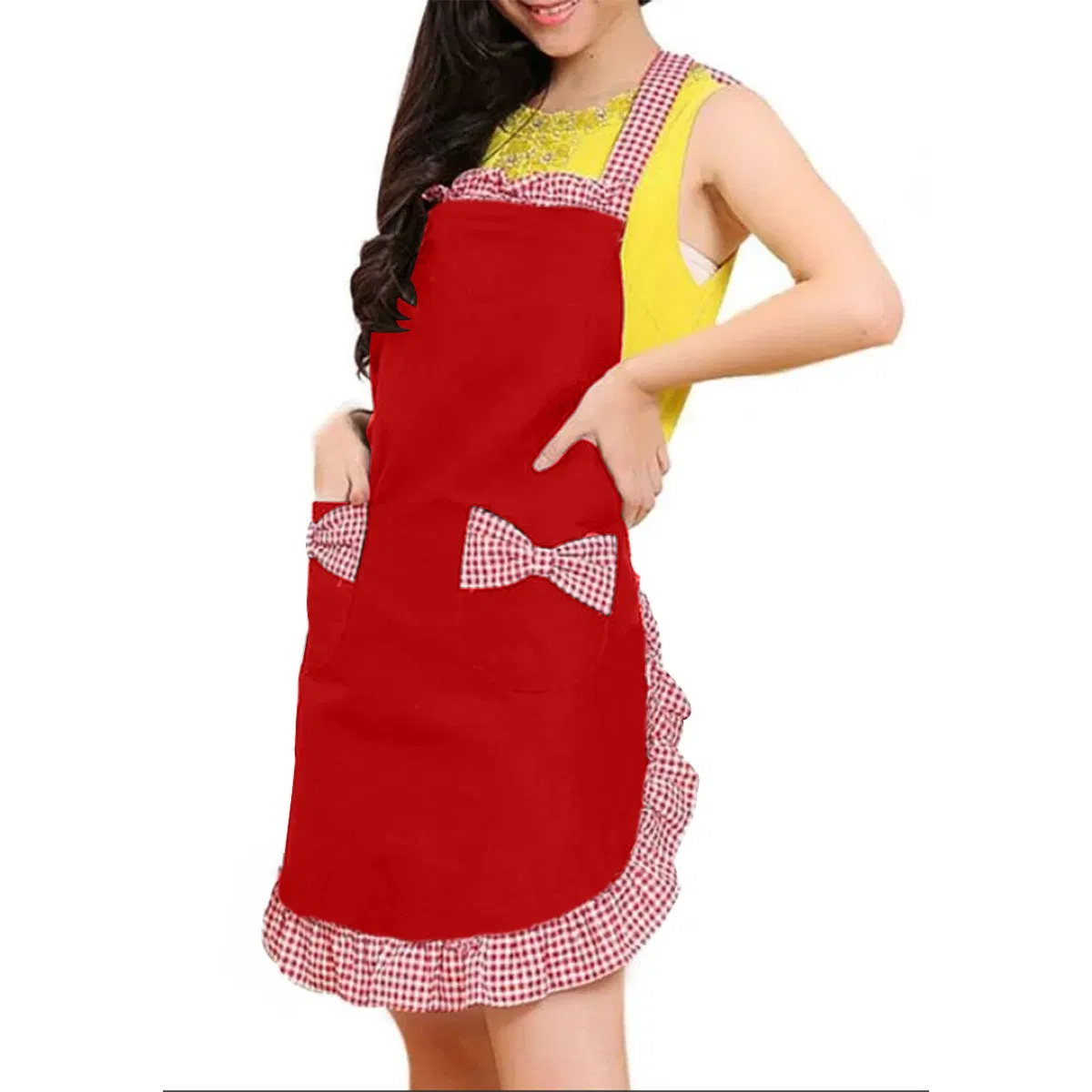 Black and White Checkered Maid Apron, Cute Style Girl's Home Anti-Stain Work Apron