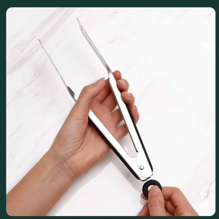 Kitchen Cooking Tongs 9/12 Inches Bread/Meat Food Tongs Stainless Steel Heat Resistant Locking Grill Tongs