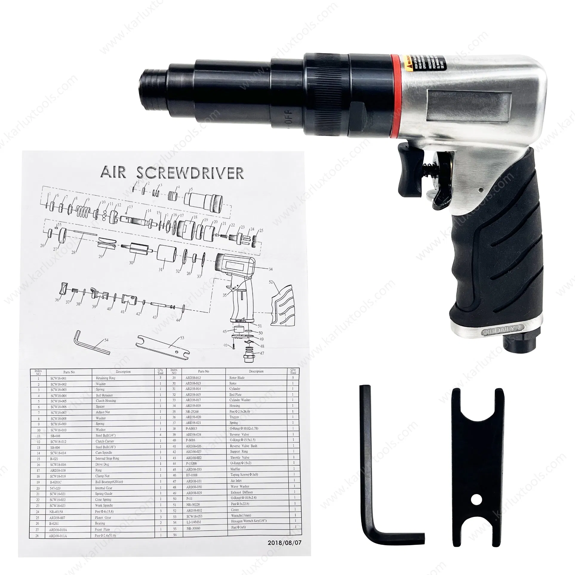Пневматическая отвертка 1800 об/мин, крутящий момент 5-13 Нм