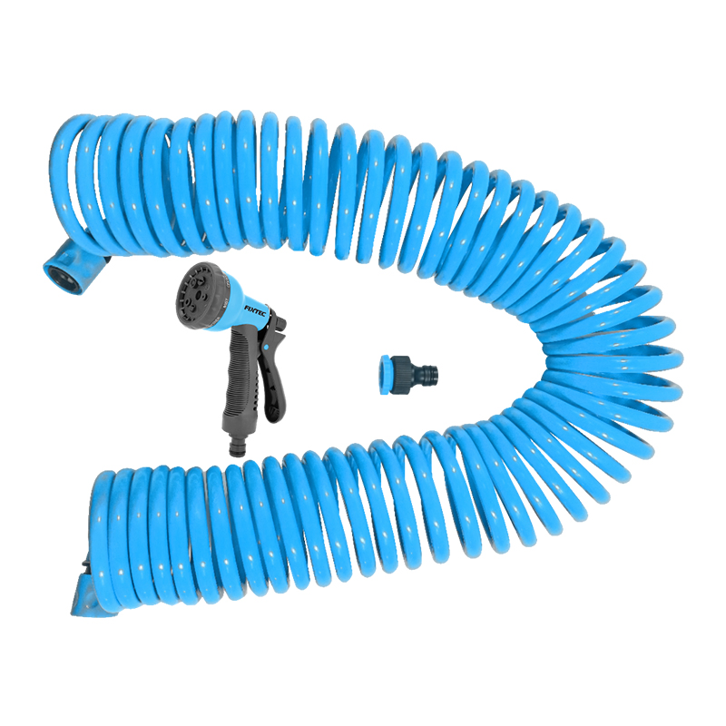 Fixtec EVA Retractable Coil Garden Hose 50FT with Spray Nozzle Gun Telescopic Hose Spring Water Pipe Car Wash Watering Spiral Coil Garden Hose