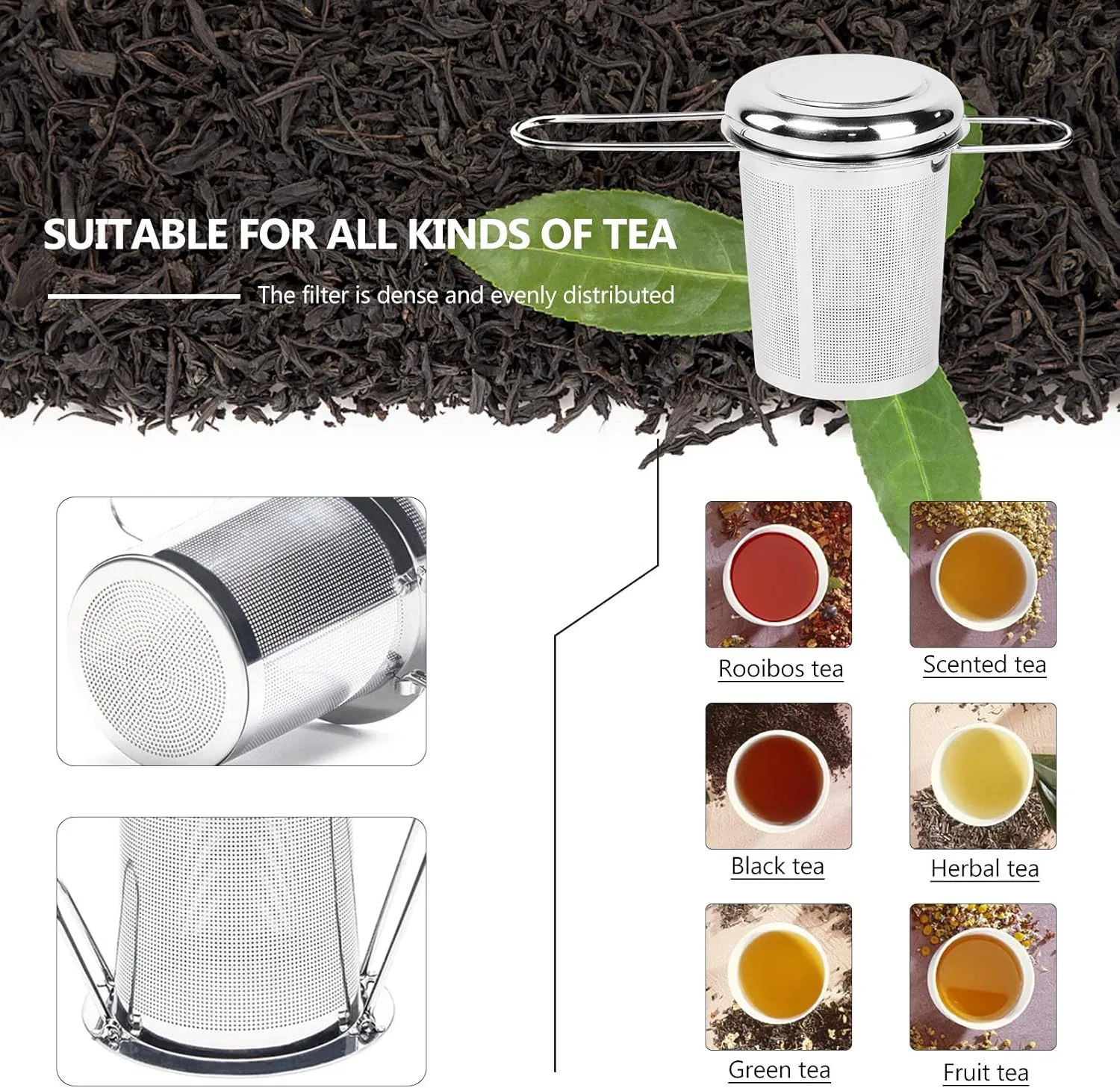 304 Stainless Steel Tea Infuser with Folding Handle Lid for Loose Leaf