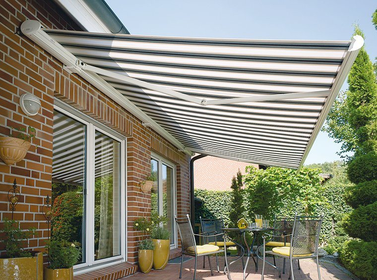 Auto Waterproof Acrylic Fabric Outdoor Shading Folding Arm Full Cassette Awning