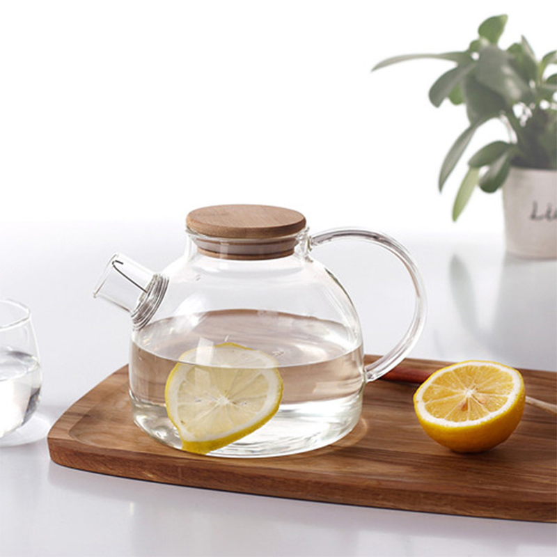 Durable Water Pot with Bamboo Lid Heat-Resistant Glass for Home